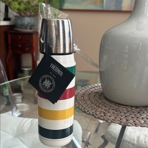 HBC Thermos Stainless Travel Bottle with Green, Red & Mustard Stripes